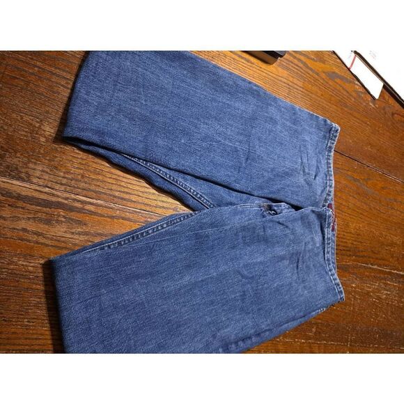 Size 12 Long Lee Riveted Ultimate 5 Mid Rise Denim Blue Jeans with Pockets - Picture 3 of 4